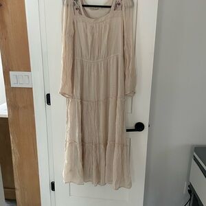 Chic Beige Long Sleeve Maxi Dress